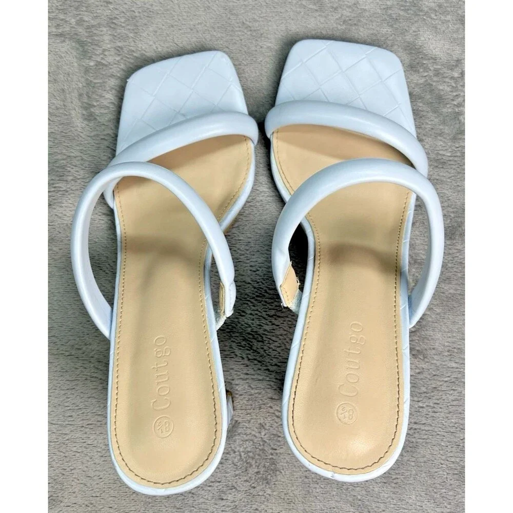 Coutgo womens baby blue platform block heel basket weave pattern sandals sz 8.5